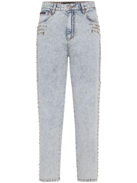 logo-patch cotton tapered jeans