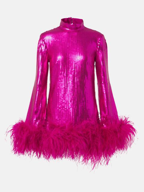 Gina sequined feather-trimmed minidress