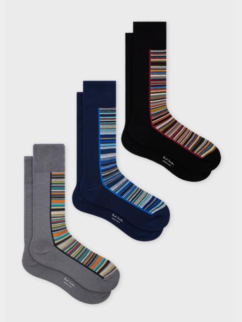 'Signature Stripe' Panel Socks Three Pack
