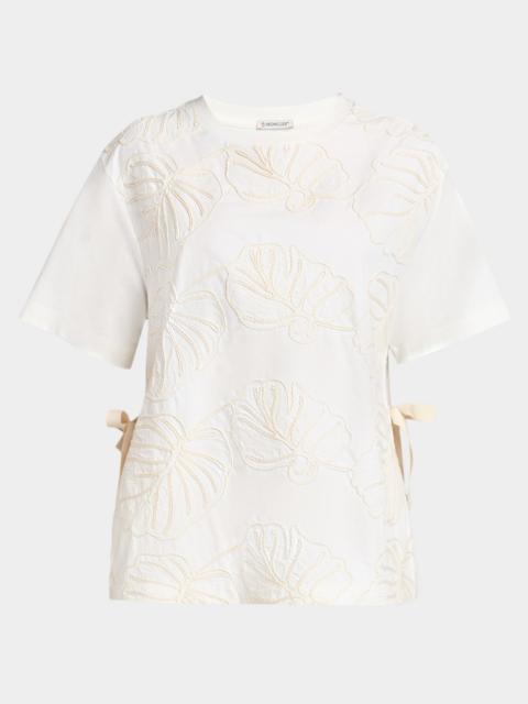 Embroidered Short-Sleeve Side-Tie T-Shirt