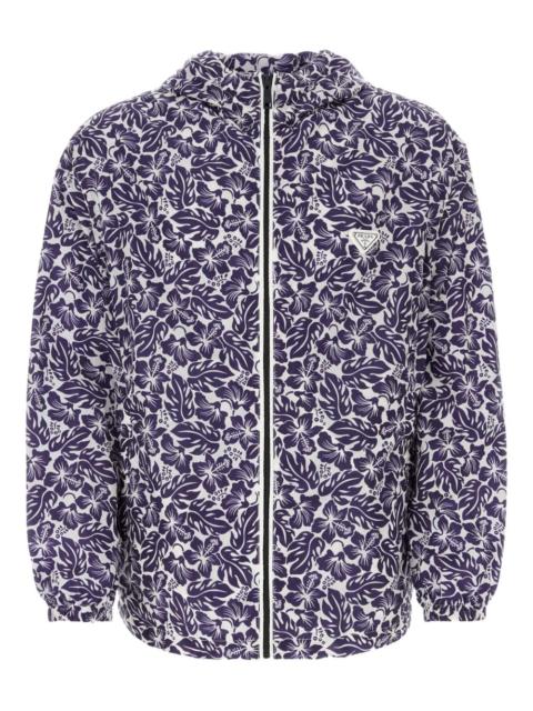 hibiscus-print hooded windbreaker