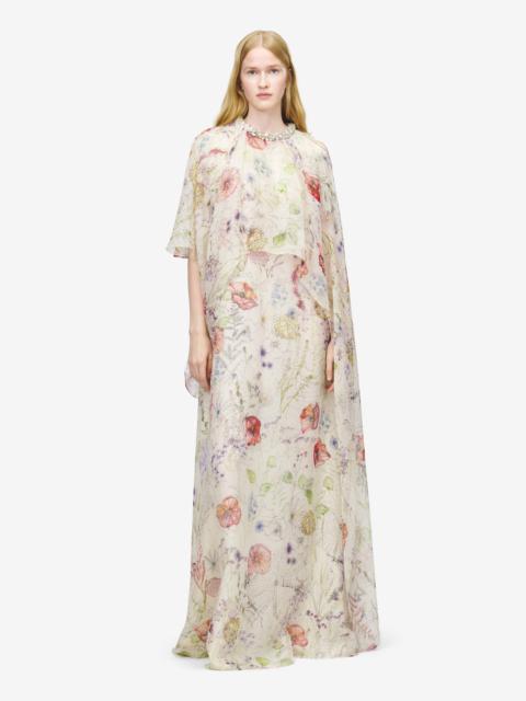 Meadow Floral Print Asymmetric Cape Dress