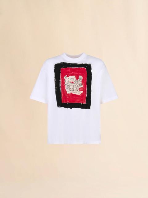 WHITE COTTON T-SHIRT WITH FAWN PRINT