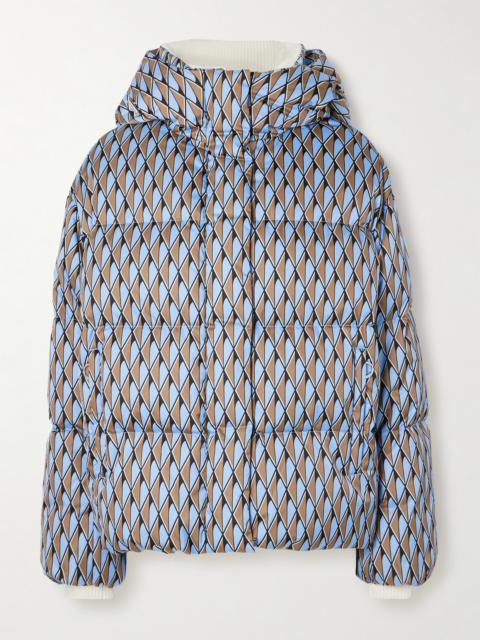 Ada Diam Hooded Ribbed Knit-trimmed Printed Quilted Down Ski Jacket