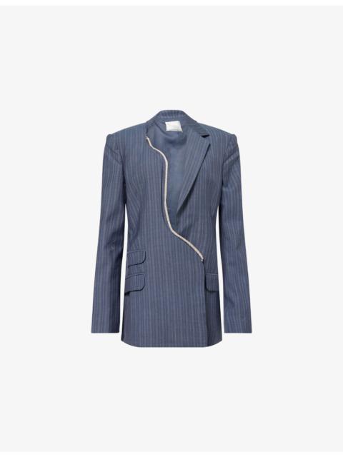 Asymmetric Pinstripe Wool Blazer