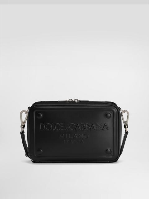 Calfskin crossbody bag with raised logo