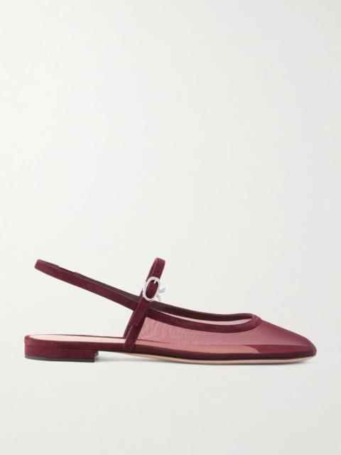 Suede-trimmed Mesh Slingback Flats
