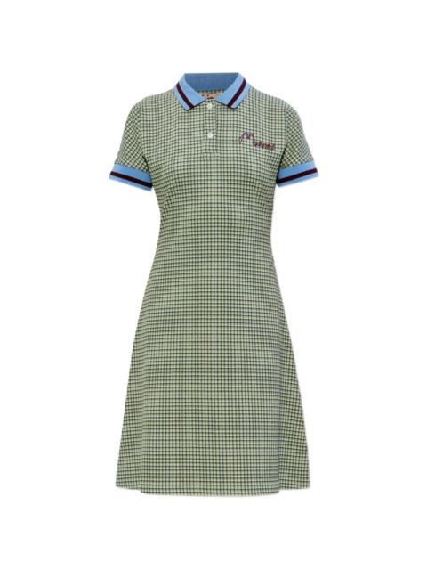 check polo-collar mini dress