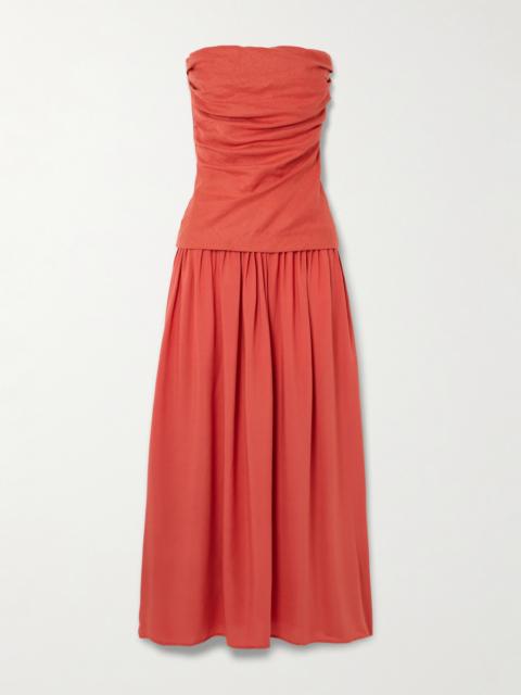 Hedy Layered Gathered Linen And Crepe Maxi Dress