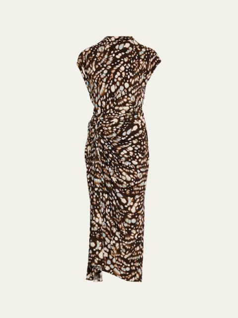 Alma Ruched Viscose Twill Midi Dress