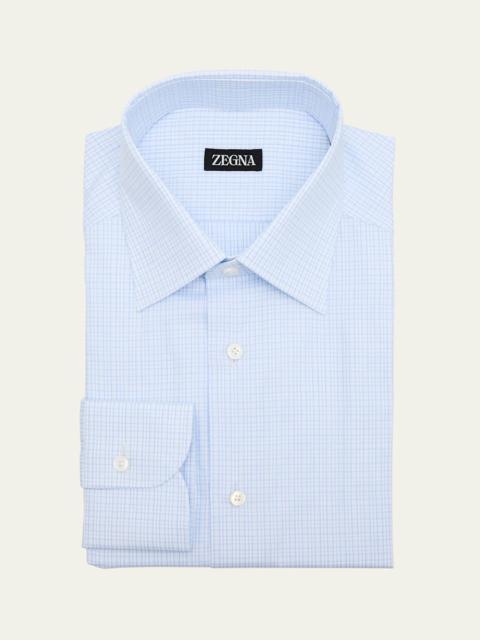 Men's Point-Collar Mini Check Dress Shirt