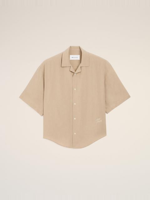 BEIGE SHORT SLEEVE EMBROIDERED AMI PARIS BOXY SHIRT