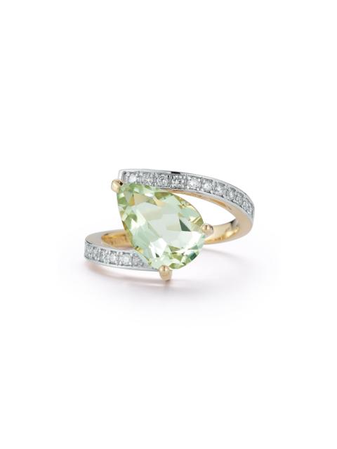 14kt Yellow Gold Slanted Green Amethyst Pear Ring green