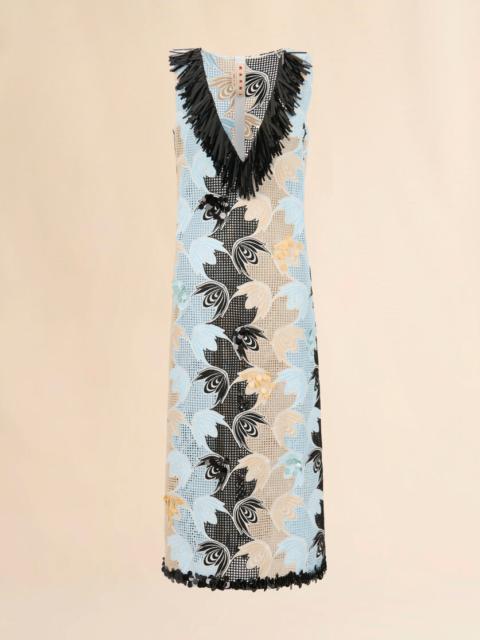 BLUE AND BLACK BRODERIE ANGLAISE FLORAL DRESS