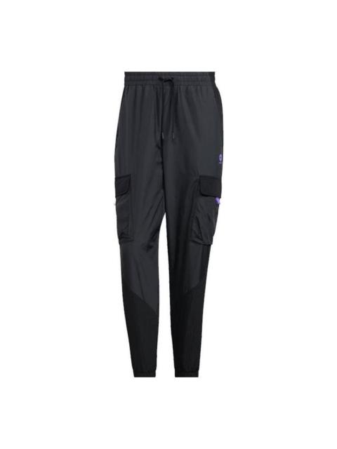 Men's adidas neo Solid Color Multiple Pockets Woven Bundle Feet Sports Pants/Trousers/Joggers Black 