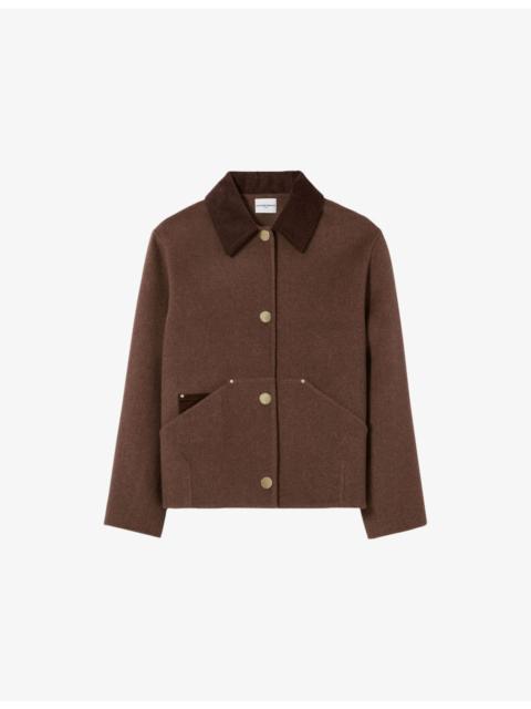 Corduroy-Collar Wool-Blend Coat