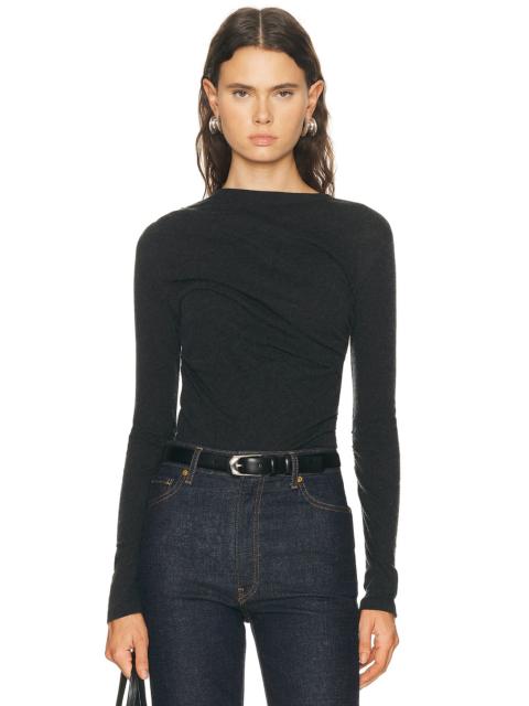 Cashmere Jersey Draped Long Sleeve Crewneck Top