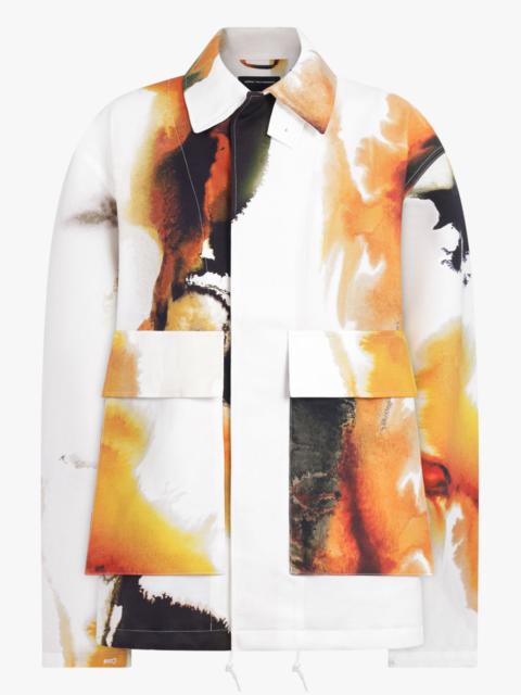 HIGH NECK EARTHY PRINT POCKET DETAIL COACH JACKET | WHITE/MULTI