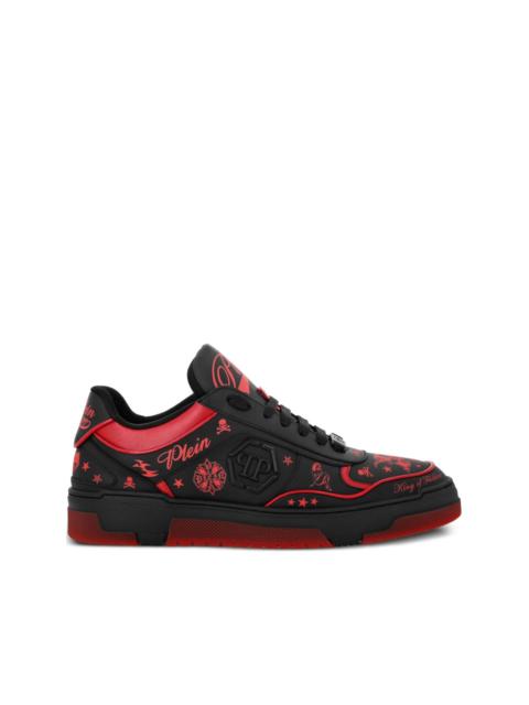 leather tattoo-print sneakers