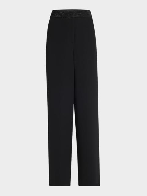 Strass Waistband Straight-Leg Silk Trousers