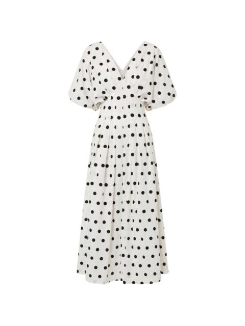 V-neck polka dot midi dress