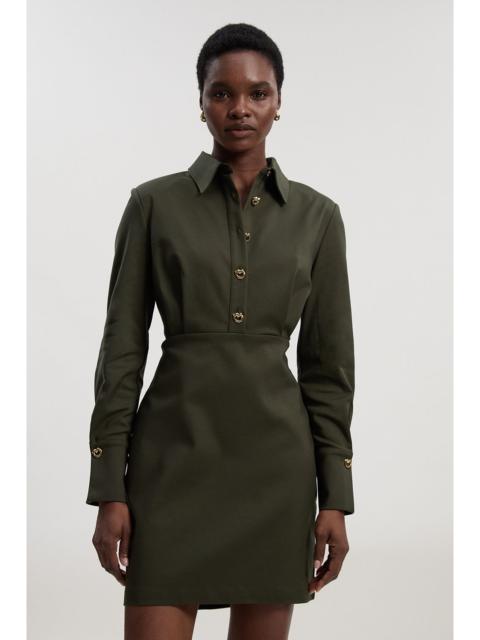 Techno Cotton With Gold Hardware Detail Collared Woven Mini Dress