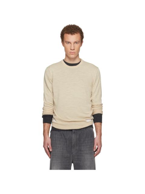 Beige Wool-Blend Patch Sweater