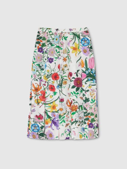 Printed silk twill pleated skirt