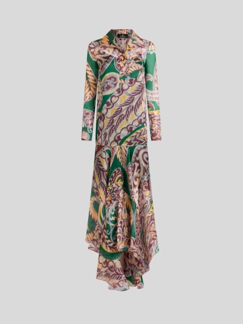 LONG SILK DRESS WITH FLORAL PAISLEY MOTIF