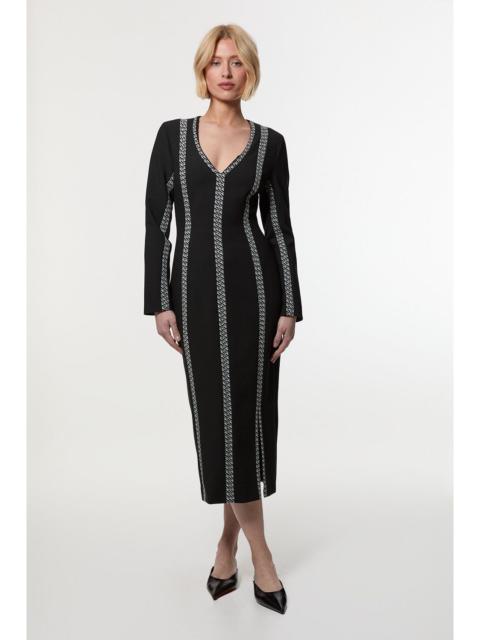 Compact Stretch Jacquard Insert Split Front Midaxi Dress