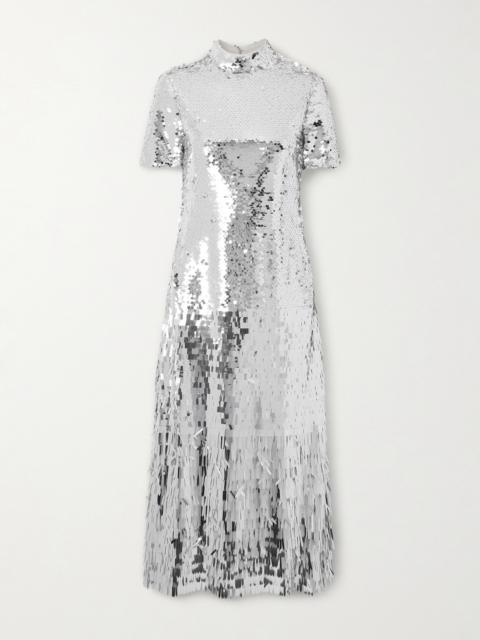 Fringed Sequined Tulle Midi Dress