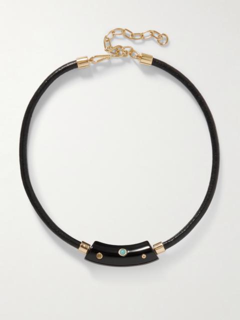 Cabera Gold-plated, Leather, Resin And Multi-stone Choker