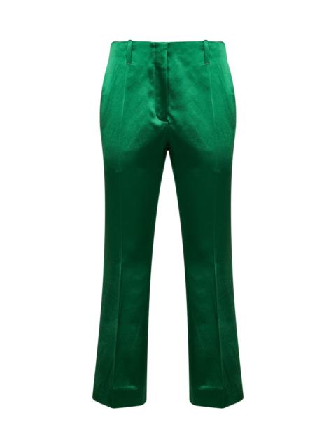 Green satin bootcut trousers
