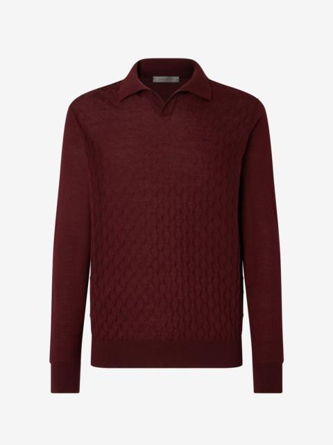 Burgundy buttonless extra fine merino wool polo shirt