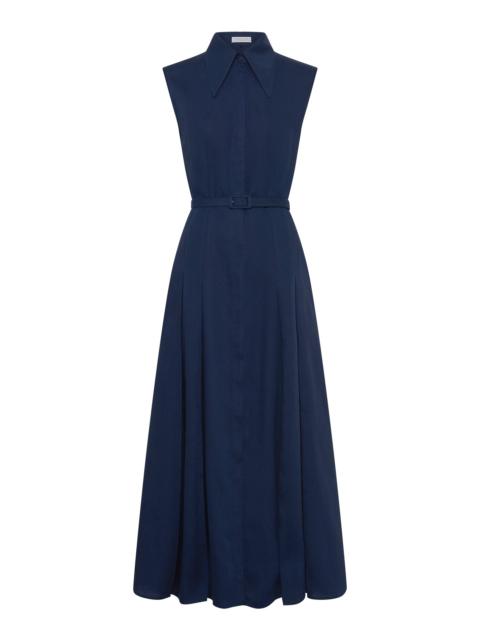 Durand Pleated Maxi Shirtdress in Electric Navy Linen