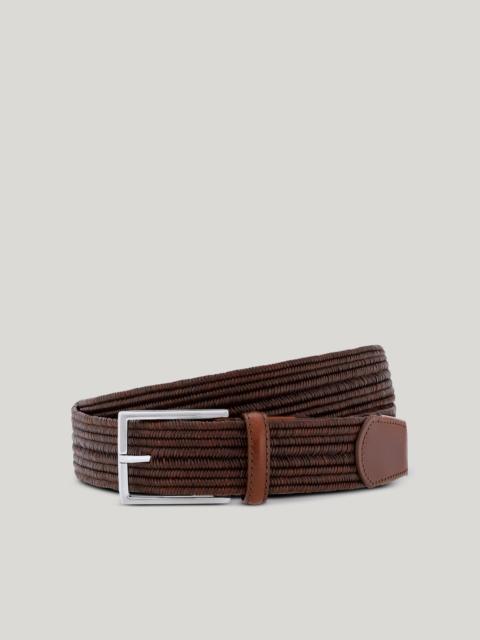 BROWN BRAIDED LEATHER BELT WITH SMOOTH LEATHER INSERTS