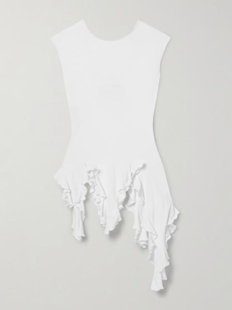 Jellyfish Asymmetric Ruffled Bamboo-blend Jersey Top