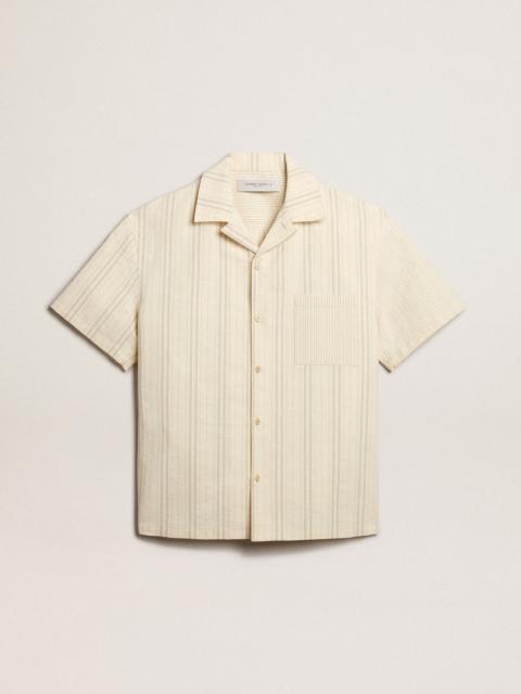 Men's short-sleeved shirt in ecru-colored cotton