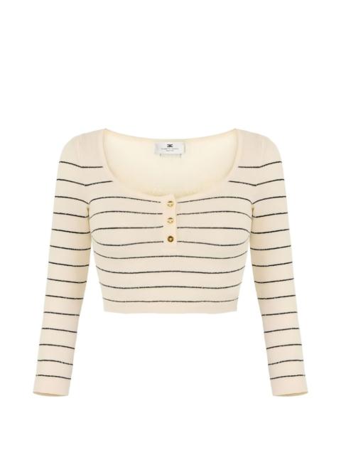 striped button-fastening crop jumper