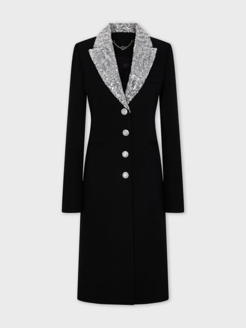 LONG WOOL COAT WITH SEQUIN COLLAR