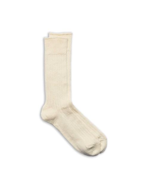 Rototo Linen/Cotton Ribbed Crew Socks Ecru