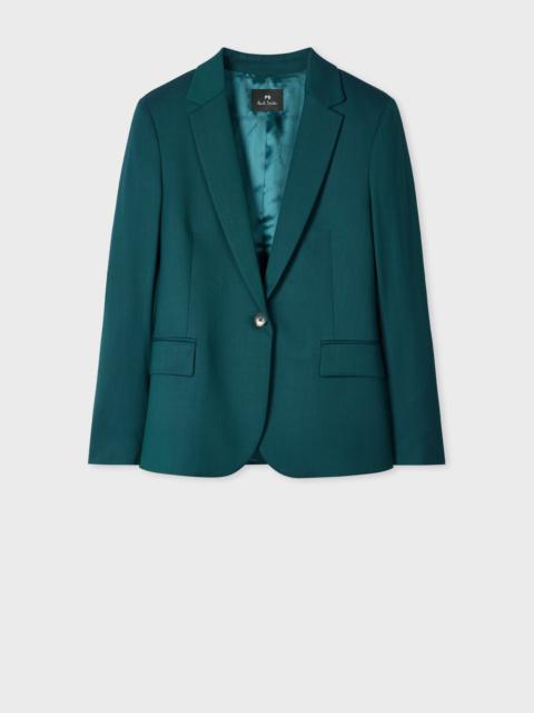 Women's Petrol Green Slim-Fit Wool-Blend Blazer