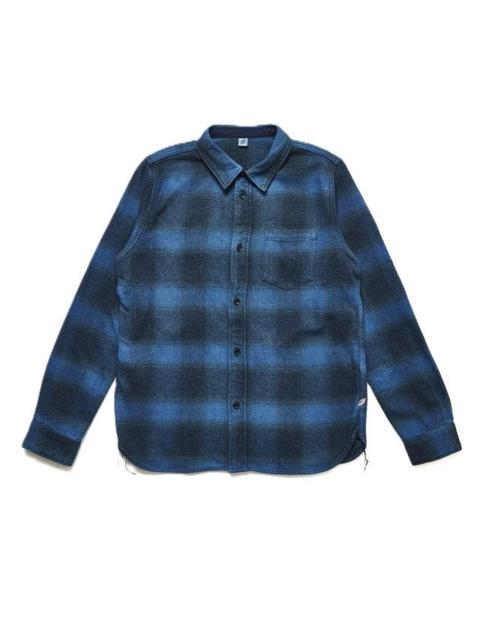 2235-BE Cotton Tweed Over Dye Shirt - Beige Check Indigo