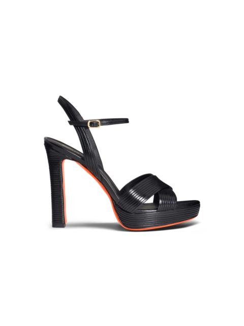 Women's black leather high-heel sandal