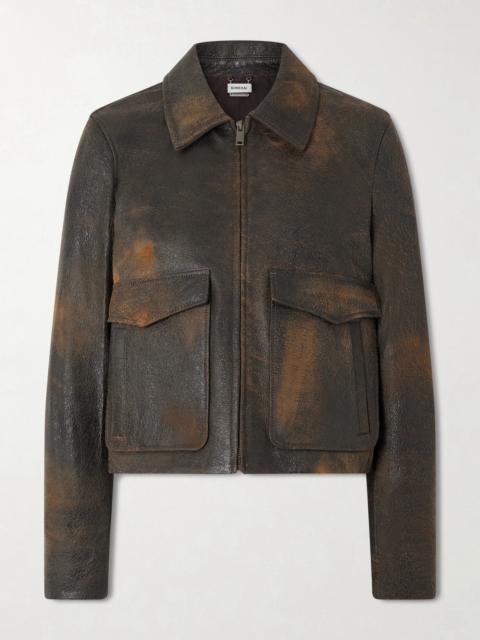 Sage Textured-leather Jacket