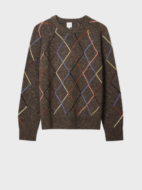 Brown Flecked Wool-Blend Argyle Sweater