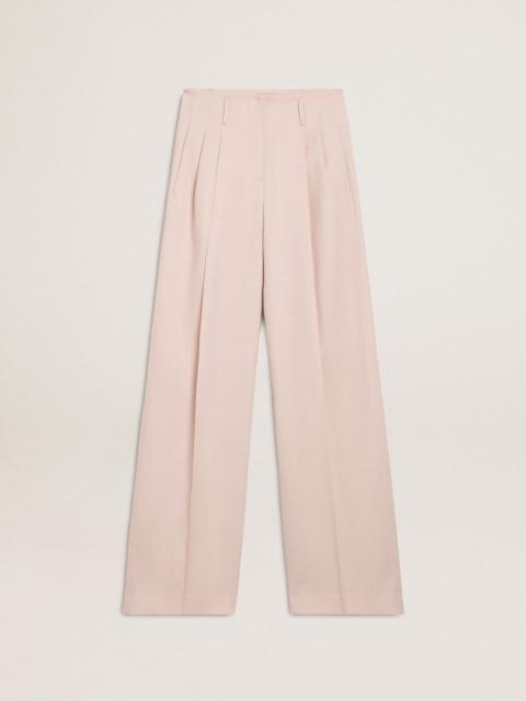 Women's pants in pink tailored wool fabric