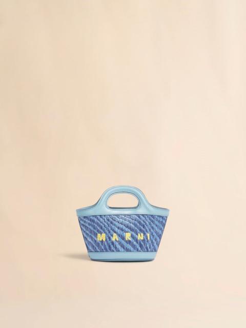 BLUE WAVY RAFFIA-EFFECT TROPICALIA MICRO BAG