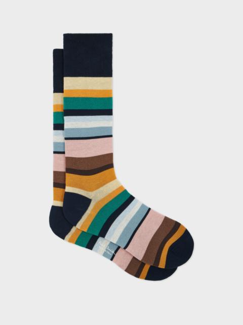 Navy Block Multicolour Stripe Socks
