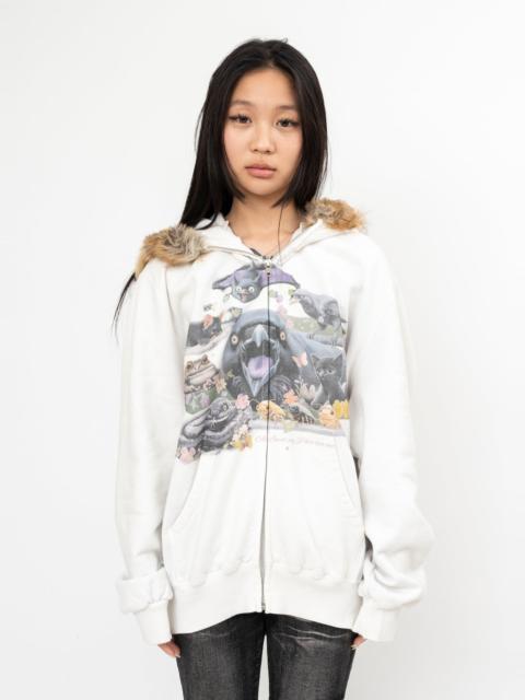 IVORY DOUBLET FURRY COLLAR ZIP-UP HOODIE